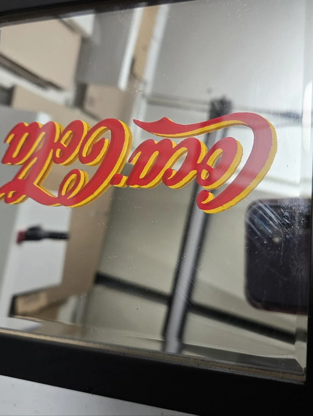 Vintage COCA-COLA FRAMED MIRROR SIGN 6x6 Inch In Picture Frame Unusual Rare